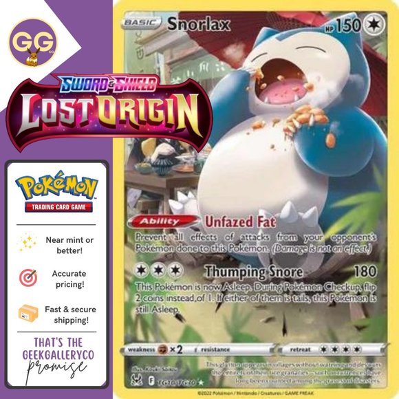Snorlax TG10/TG30 (Lost Origin) Full Art - Near Mint - Picture 1 of 13